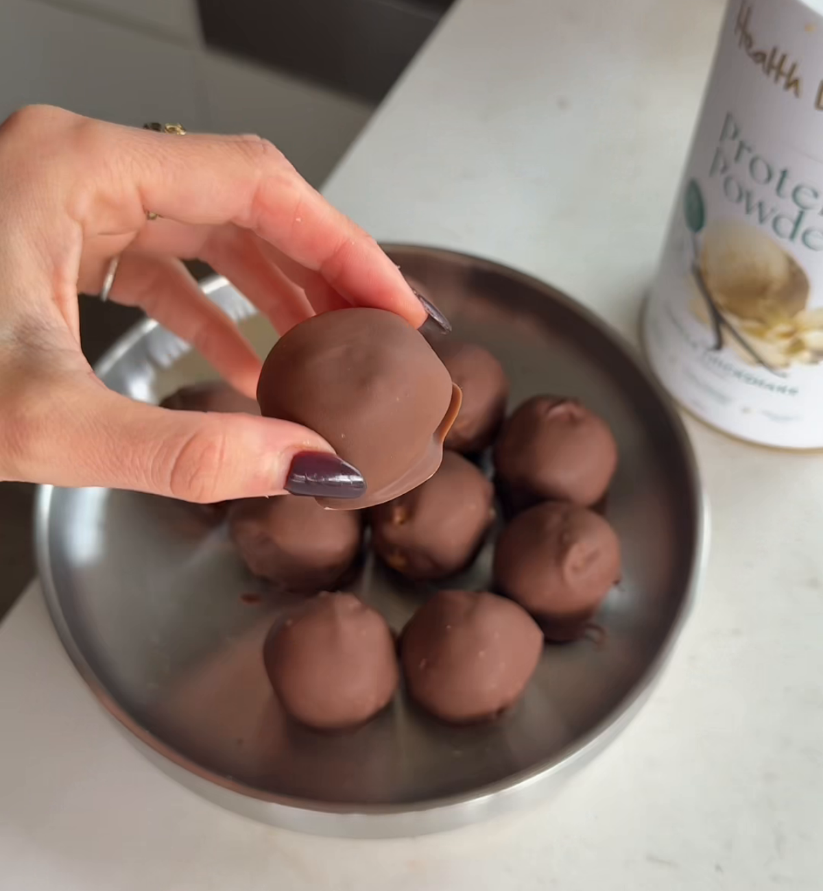 Chocolate-Dipped Protein Cookie Dough Balls