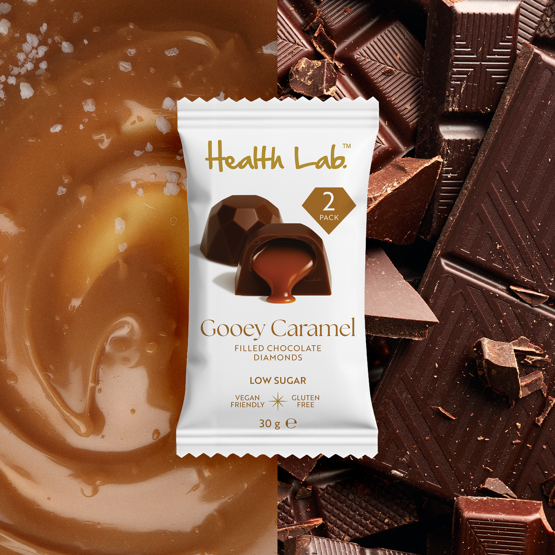Gooey Caramel Chocolate Low Sugar Diamonds (12 Pack)